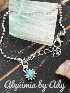 Turquoise Luxe_  Silver dainty bracelet _ Sun charm